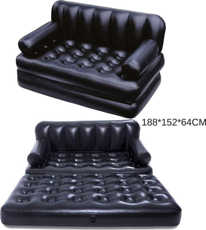 DIVANO MULTIFUNZIONE 188X152X64CM NERO GONFIABILE PIEGHEVOLE 5IN1 CON SACCA 75054 - 13