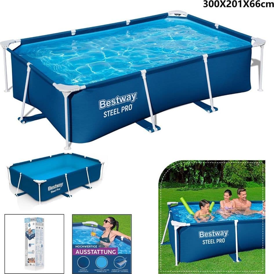 PISCINA CON BORDI RETTANGOLARE 3300LT FUORI TERRA STEEL PRO 300X201X66 CM 56404 - 14