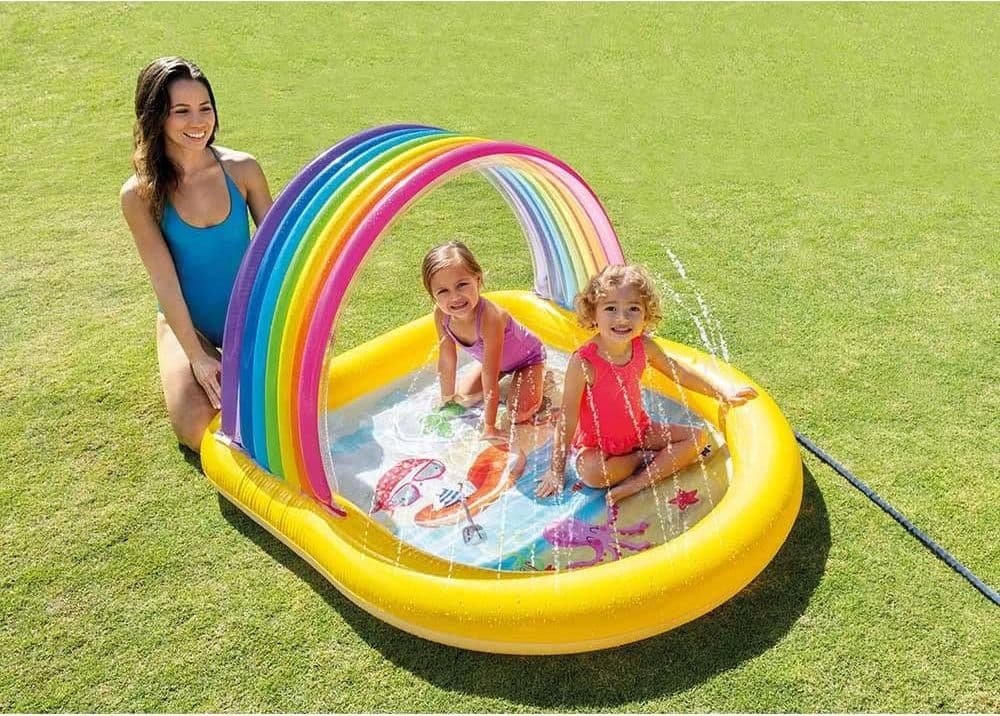 PISCINA GONFIABILE BABY 2+ANNI ARCOBALENO 147X130X86CM CON SPRUZZI PARASOLE 57156 - 6