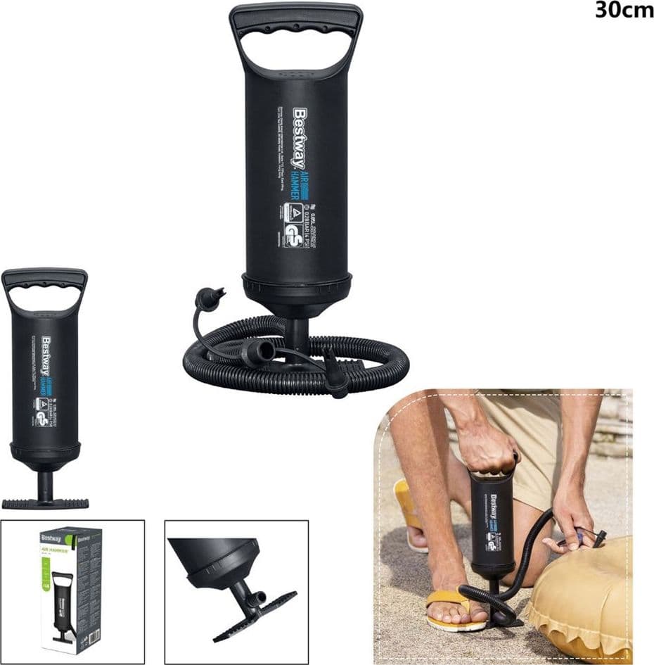POMPA DI GONFIAGGIO MANUALE PISCINA 30CM VOLUME 850CC 3 ADATTATORI VALVOLA 62002 - 3