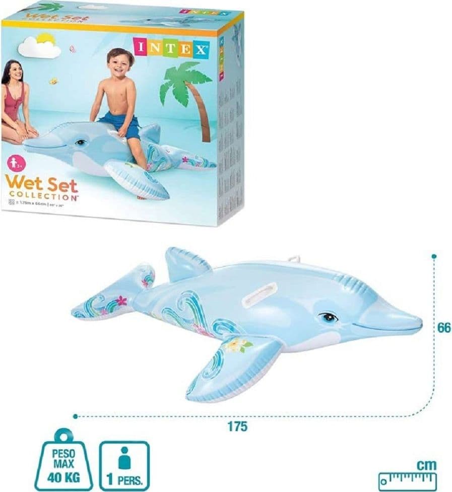 CAVALCABILE FORMA DELFINO GONFIABILE PISCINA MARE 175 X 66 CM CON MANIGLIE 58535 - 7