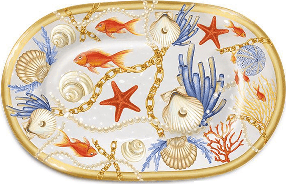 VASSOIO RETTANGOLARE CON CONCHIGLIE CORALLI STILE MARINO SVUOTATASCHE 48x33 CM - 2