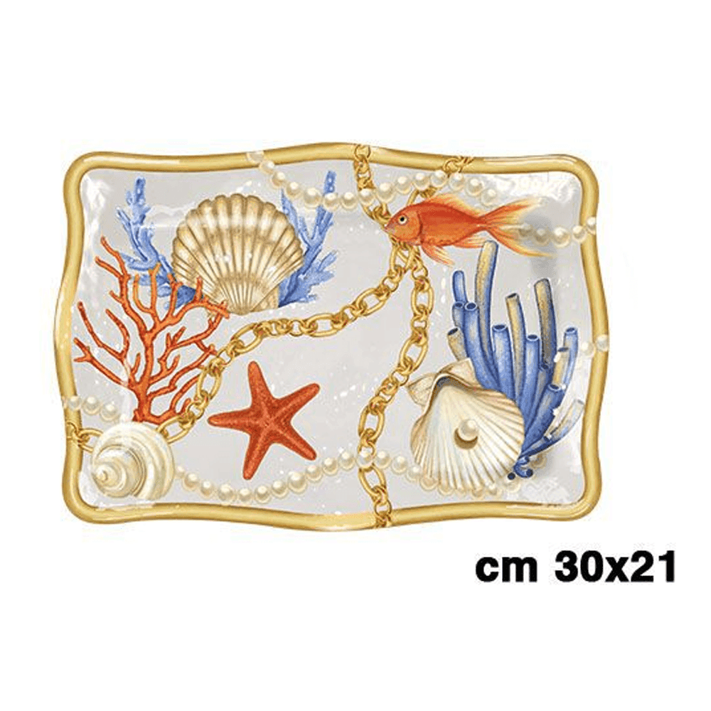 VASSOIO CENTROTAVOLA CON CONCHIGLIE CORALLI STILE MARINO SVUOTATASCHE 30x21 CM - 2