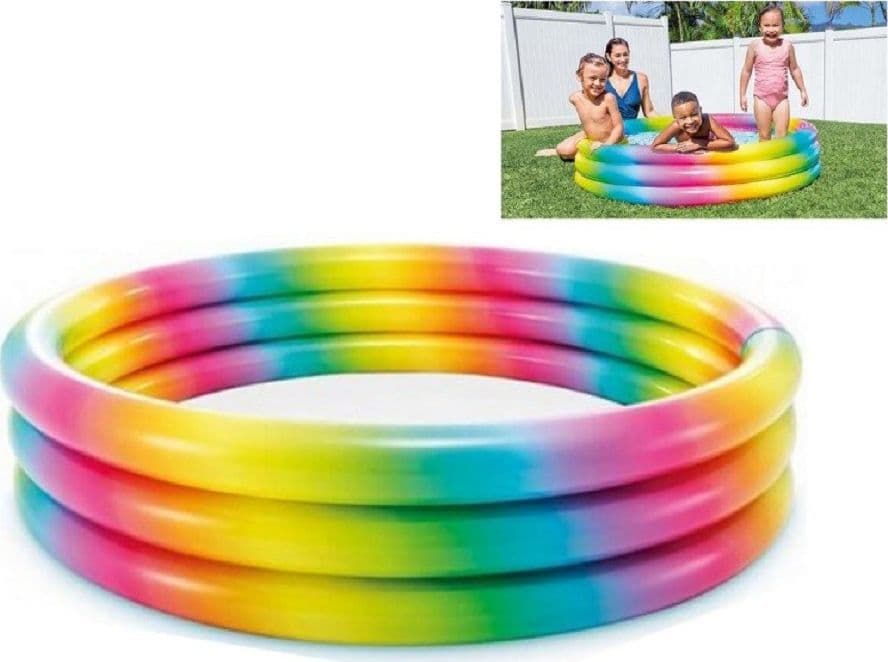 PISCINA ARCOBALENO 168X38CM GRANDE 3 ANELLI GONFIABILE MULTICOLORE GIARDINO 58449 - 2