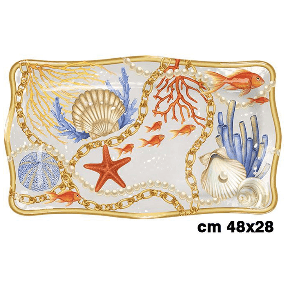 VASSOIO DA TAVOLA CENTROTAVOLA CONCHIGLIE CORALLI STILE MARINO SVUOTA TASCHE - 2