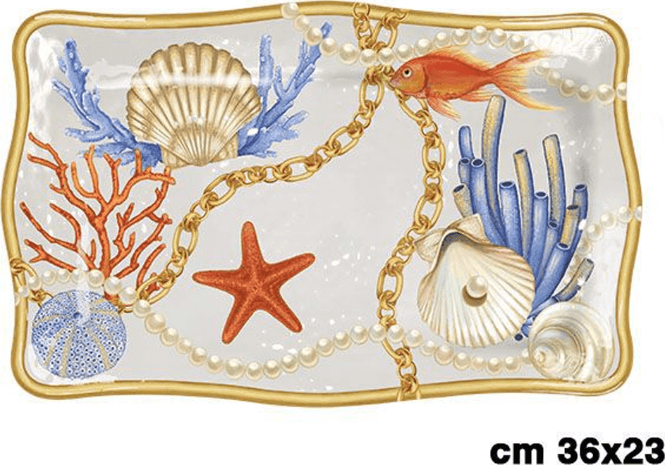 VASSOIO CENTROTAVOLA CON CONCHIGLIE CORALLI STILE MARINO SVUOTATASCHE 36x23 CM - 2