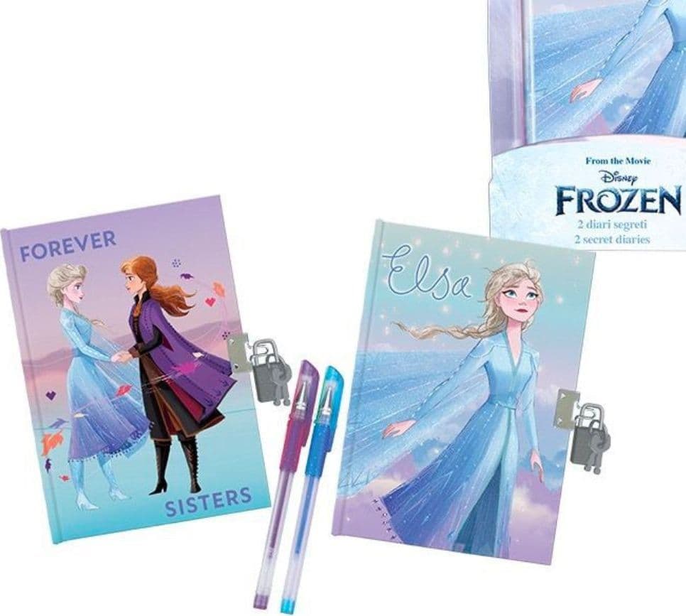 SET DIARI SEGRETI FROZEN CON LUCCHETTO E CHIAVI PENNE GEL GLITTERATE COLORATE - 2