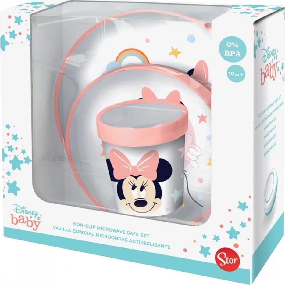 SET PAPPA MINNIE MOUSE BICCHIERE PIATTI ANTISCIVOLO ROSA BAMBINI PRIMA PAPPA - 4