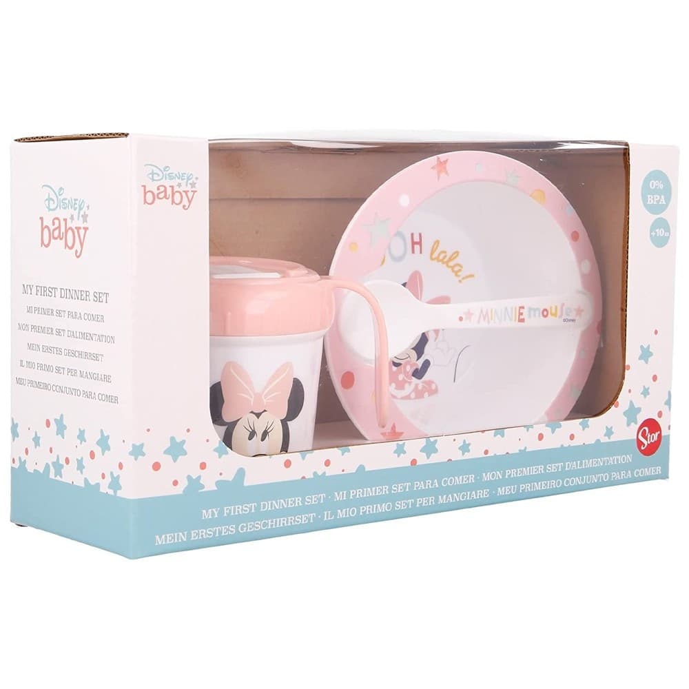 DISNEY BABY SET PAPPA 3 PEZZI MINNIE MOUSE ROSA PRIMA PAPPA PER BAMBINI ASILO - 3