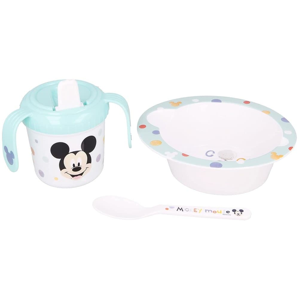 DISNEY SET PRIMA PAPPA 3 PEZZI TOPOLINO AZZURRO MICKEY MOUSE BAMBINI ASILO - 3