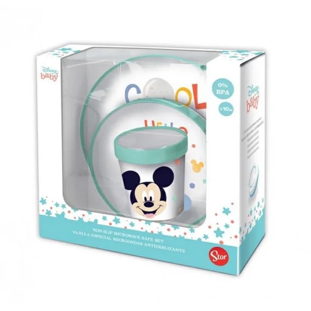 SET PAPPA TOPOLINO BICCHIERE PIATTI ANTISCIVOLO AZZURRO BAMBINI PRIMA PAPPA - 3