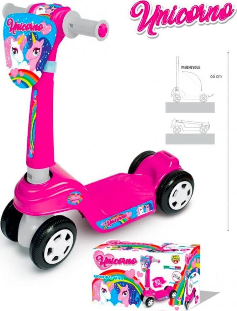 MONOPATTINO PER BAMBINI A 4 RUOTE PIEGHEVOLE TEMA UNICORNO MADE IN ITALY ETÀ 2+ - 2
