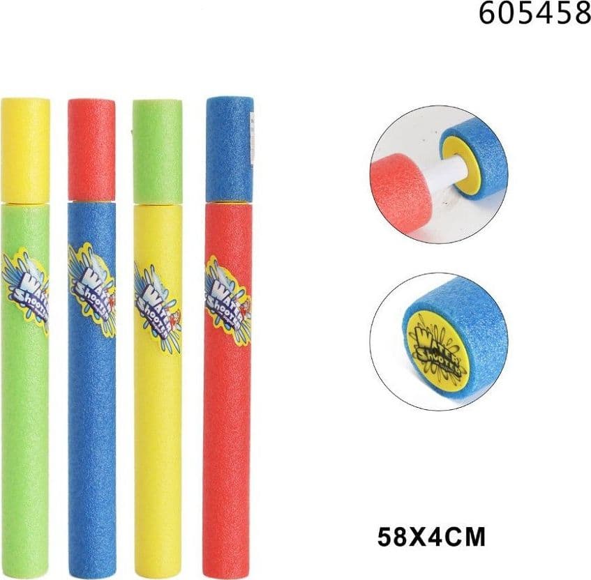 PISTOLA AD ACQUA 58X4CM TUBO SPARATUTTO IN SCHIUMA GIOCO ESTIVO SPIAGGIA 605458 - 2