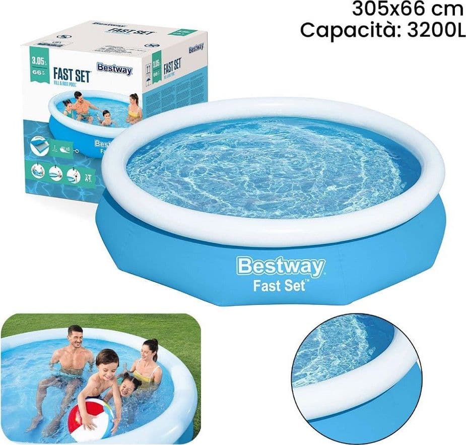 PISCINA FAST SET TONDA FUORI TERRA CON ANELLO GONFIABILE 3200LT 305X66 CM 57456 - 6
