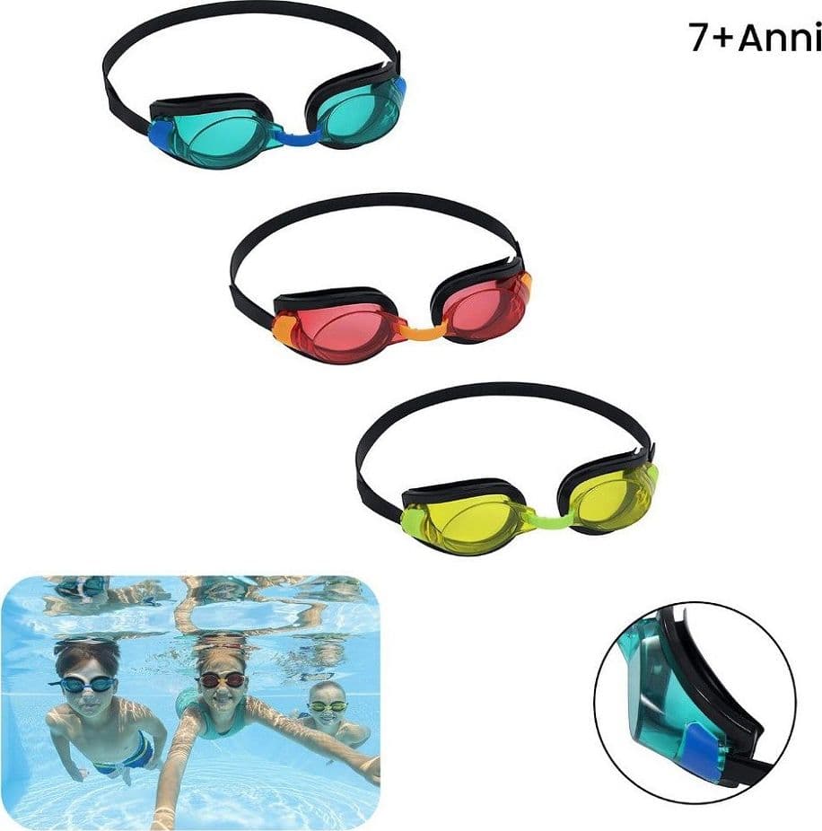 OCCHIALINI DA NUOTO PER BAMBINI FOCUS SILICONE PISCINA 7-14 ANNI 3 COLORI 21005 - 7
