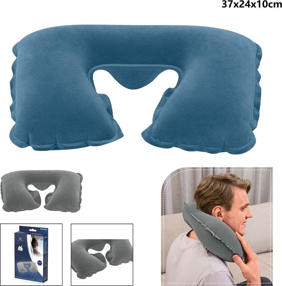 CUSCINO CERVICALE DA VIAGGIO GONFIABILE 46 X 28 X 13 CM FLOCCATO PORTATILE 67006 - 4