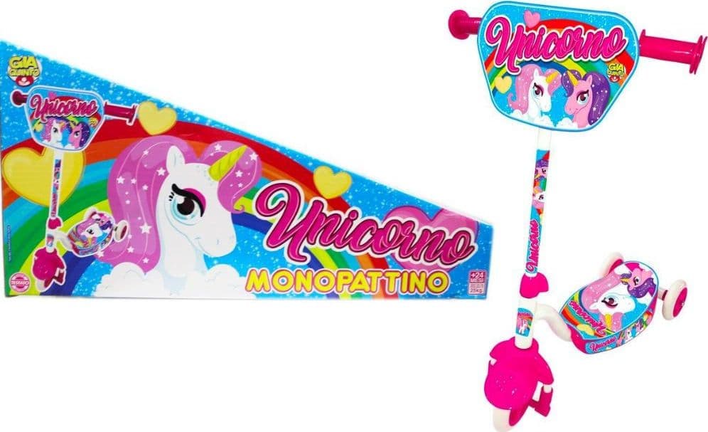 MONOPATTINO CON TRE RUOTE TEMA UNICORNO GIOCATTOLO PER BAMBINE DA 2 A 5 ANNI