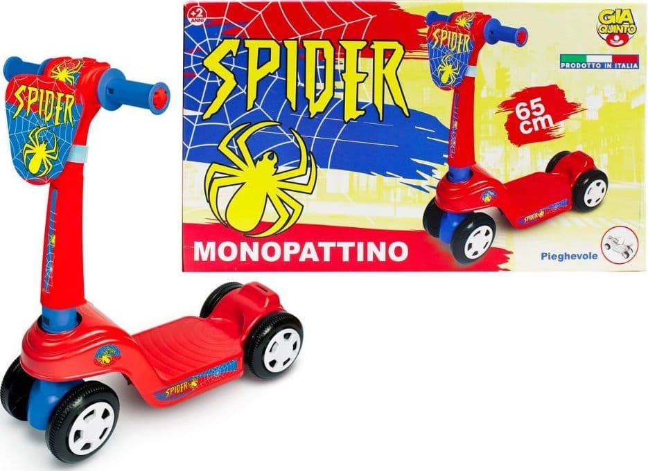 MONOPATTINO PER BAMBINI A 4 RUOTE PIEGHEVOLE TEMA SPIDER MADE IN ITALY ETÀ 2+