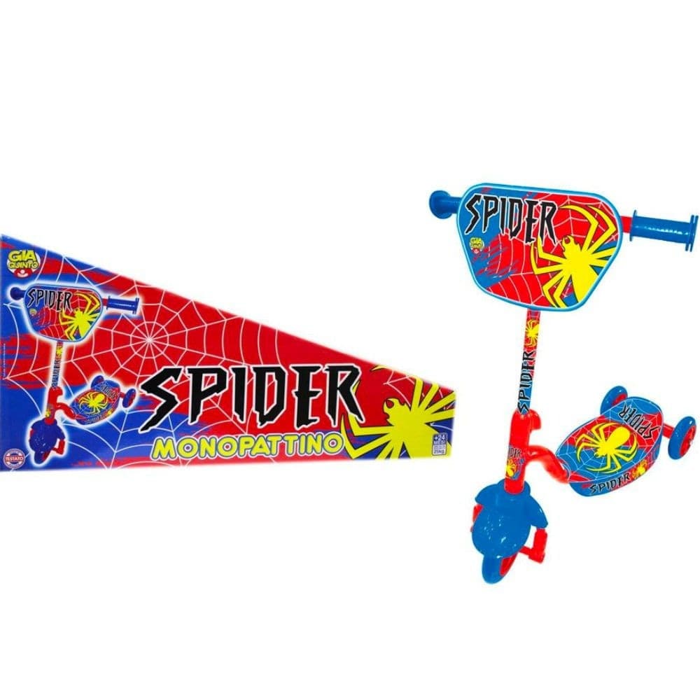 MONOPATTINO CON TRE RUOTE TEMA SPIDER GIOCATTOLO PER BAMBINI ETÀ DA 2 A 5 ANNI