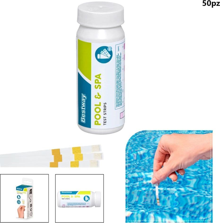 STRISCE TEST ACQUA PISCINE SPA 3IN1 50 PZ 3 FUNZIONI CLORO PH E ALCALINITÀ 58142 - 7
