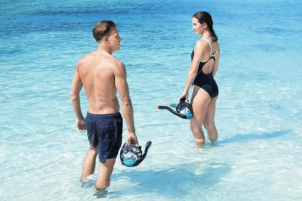 MASCHERA S/M CON 2 BOCCAGLI DA SNORKELING SUB PER MARE PISCINA HYDRO-PRO 24060 - 13