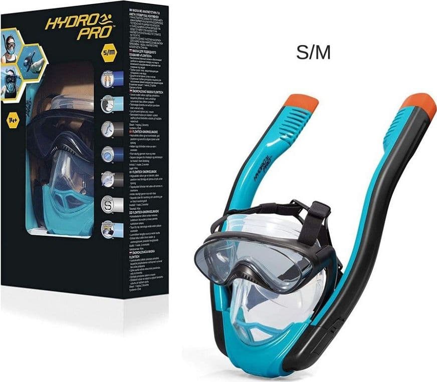 MASCHERA S/M CON 2 BOCCAGLI DA SNORKELING SUB PER MARE PISCINA HYDRO-PRO 24060 - 16