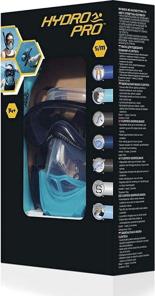 MASCHERA S/M CON 2 BOCCAGLI DA SNORKELING SUB PER MARE PISCINA HYDRO-PRO 24060 - 9