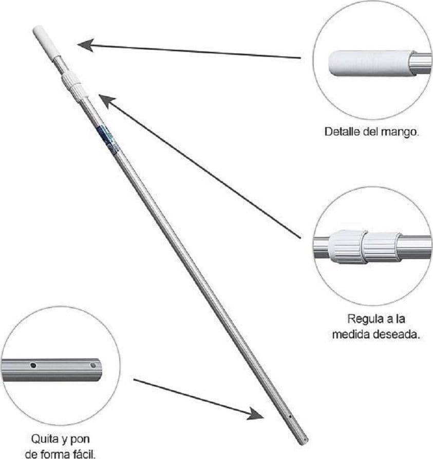 ASTA MANICO TELESCOPICO 240CM IN ALLUMINO PER RETINO PULIZIA DELLA PISCINA 42398