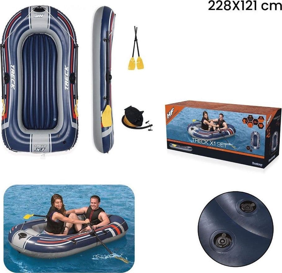 SET CANOTTO GONFIABILE GOMMONE TRECK X1 228X121X36CM CON REMI POMPA PEDALE 61083 - 14