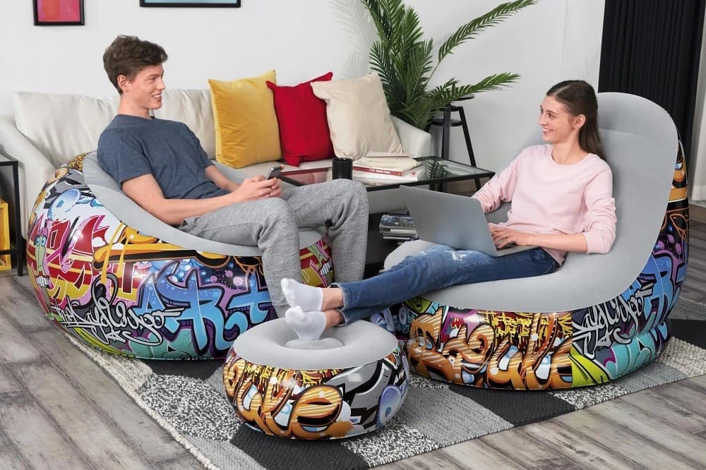 POLTRONA GONFIABILE COMFORT CRUISER GRAFFITI LOUNGE SGABELLO 121X100X86CM 75076 - 7