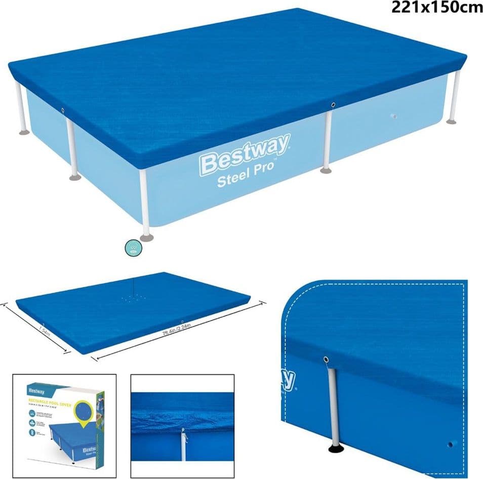 TELO DI COPERTURA RETTANGOLARE PER PISCINA 221X150 CM STEEL PRO PROTEZIONE 58103 - 7