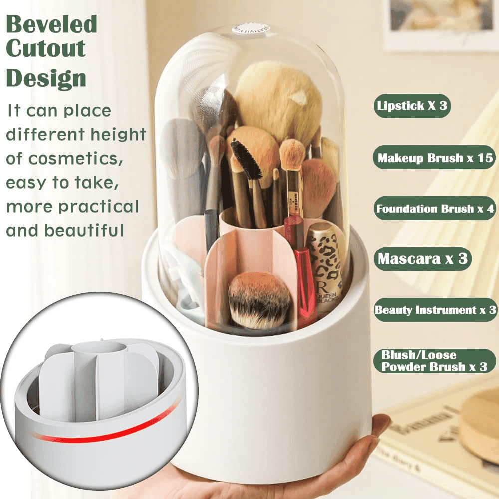 ORGANIZER PORTA TRUCCO ANTI POLVERE MAKE UP TAZZA ROTANTE 360° IMPERMEABILE - 2