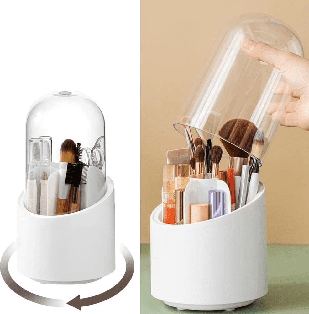 ORGANIZER PORTA TRUCCO ANTI POLVERE MAKE UP TAZZA ROTANTE 360° IMPERMEABILE - 5