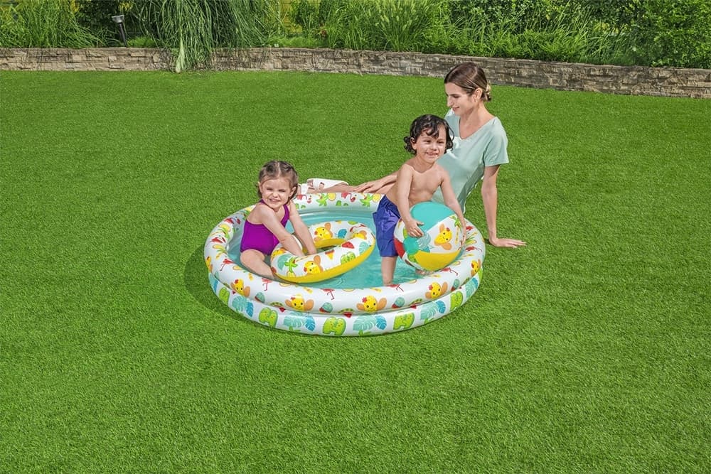 SET PISCINA GONFIABILE A 2 ANELLI PER BAMBINI 122X20 CM CON PALLA SALVAGENTE 51124 - 13