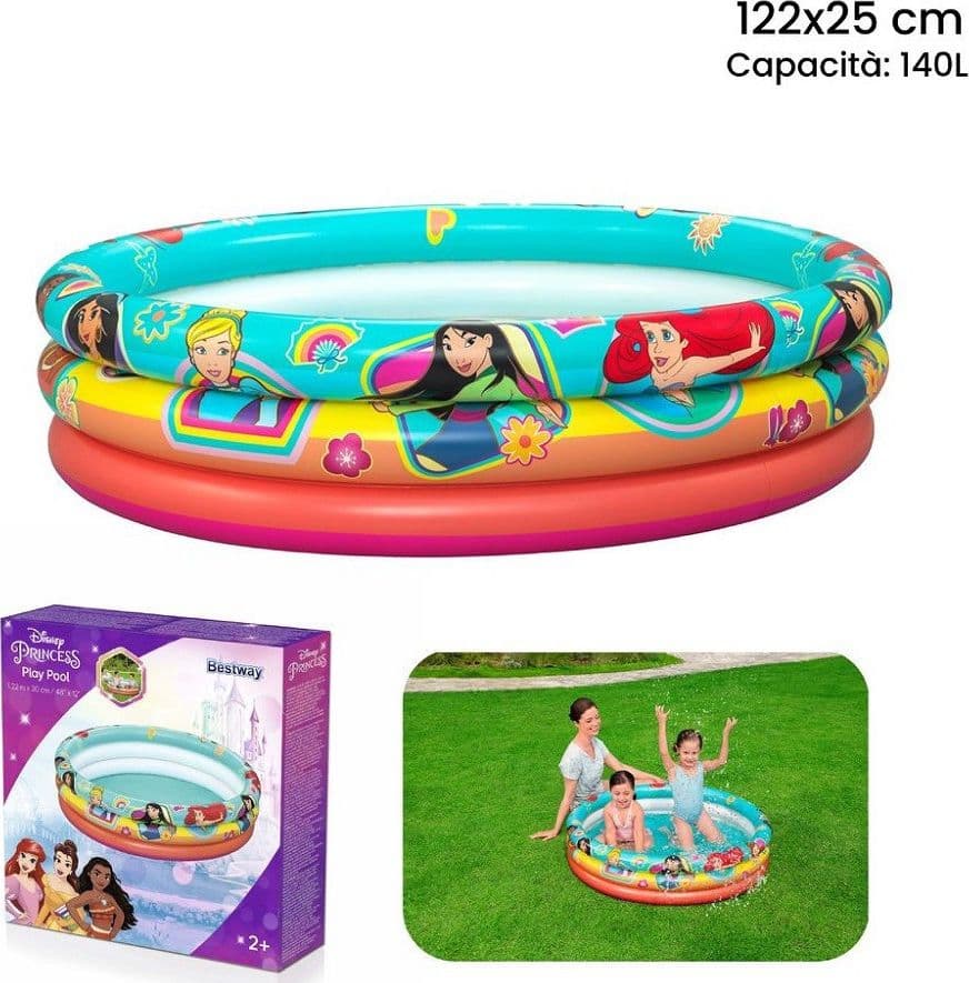 PISCINA GONFIABILE 3 ANELLI PRINCESS 122X25CM PER BAMBINI GIARDINO ESTATE 91099 - 3