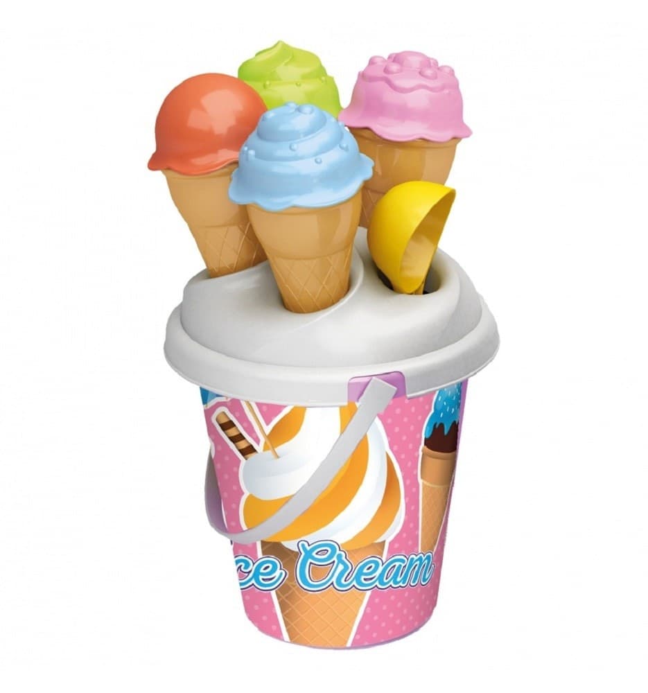 SET 6 PEZZI SECCHIELLO CON PALETTA STAMPI PER CONI GELATO SPIAGGIA 16 CM 724007 - 3