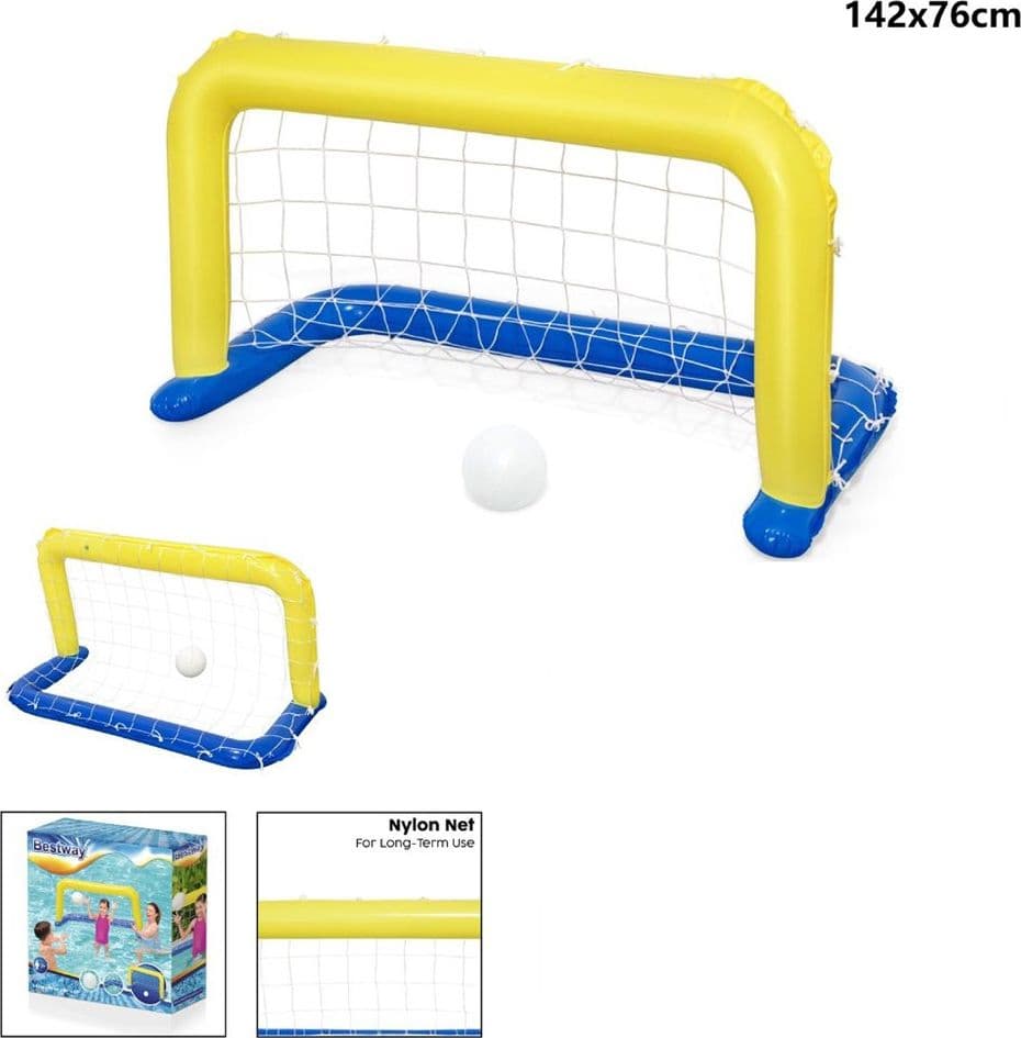 PORTA GONFIABILE GALLEGGIANTE WATER POLO CON PALLA GIALLO 137X66CM BAMBINI 52123 - 12