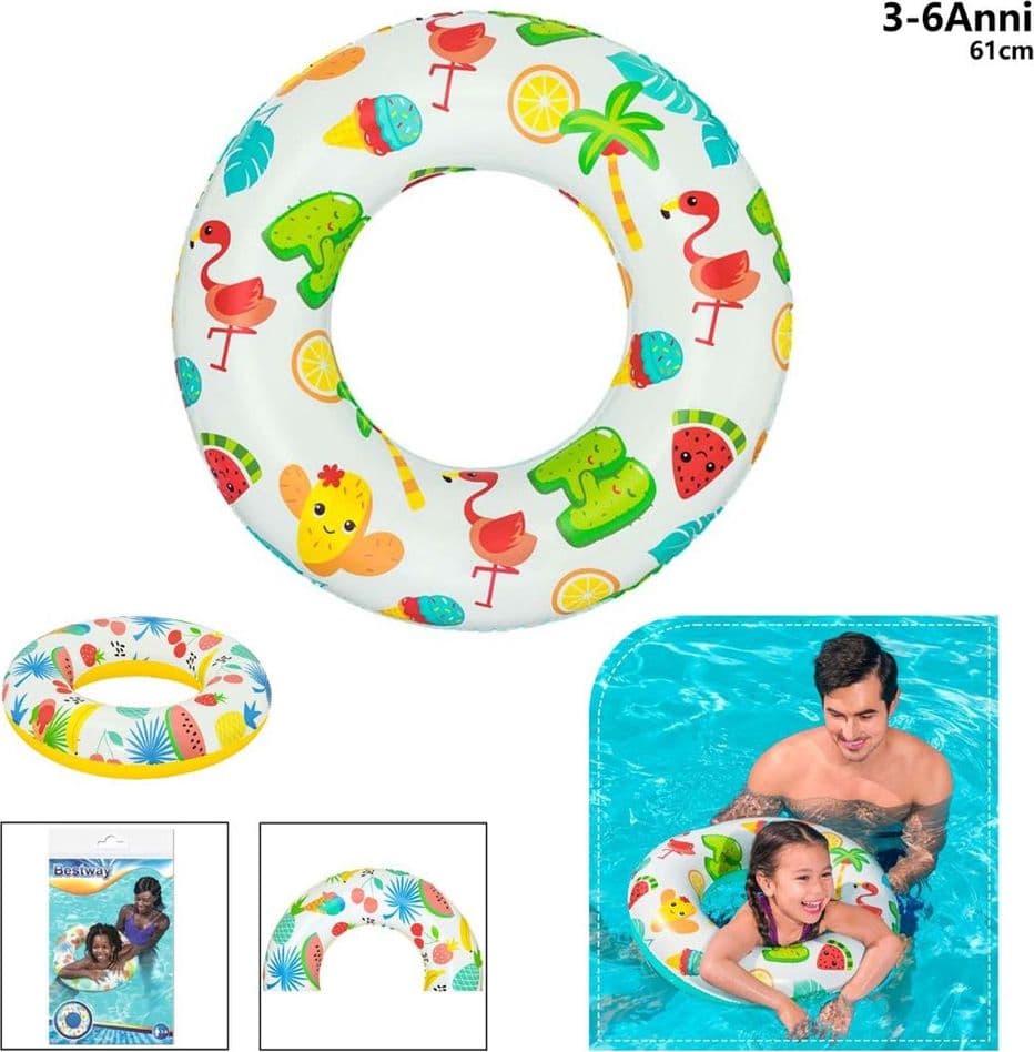 CIAMBELLA SALVAGENTE GONFIABILE A FANTASIA 61 CM PER BAMBINI MODELLI ASS. 36014 - 16