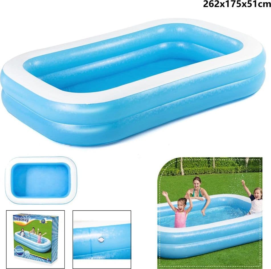 PISCINA GONFIABILE FAMILY RETTANGOLARE A 2 ANELLI 262X175X51CM 54006 PER BAMBINI - 7