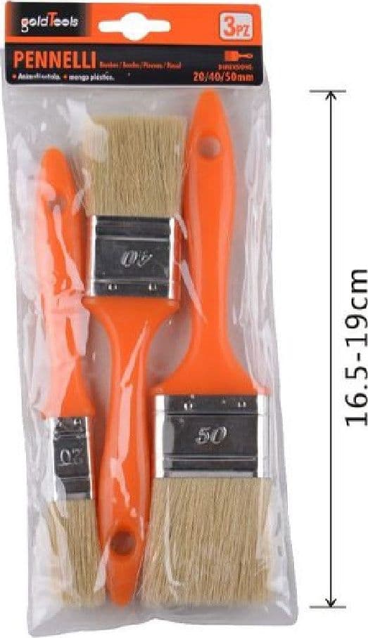 SET 3 PZ PENNELLI PIATTI PER PITTURA DIMENSIONI 20/40/50MM MANICO PLASTICA 90308 - 3