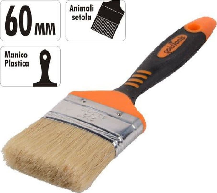 PENNELLO PIATTO 2.5" 60MM SETOLE MORBIDE PITTURA VERNICE MANICO ANTISCIVOLO 90278 - 2