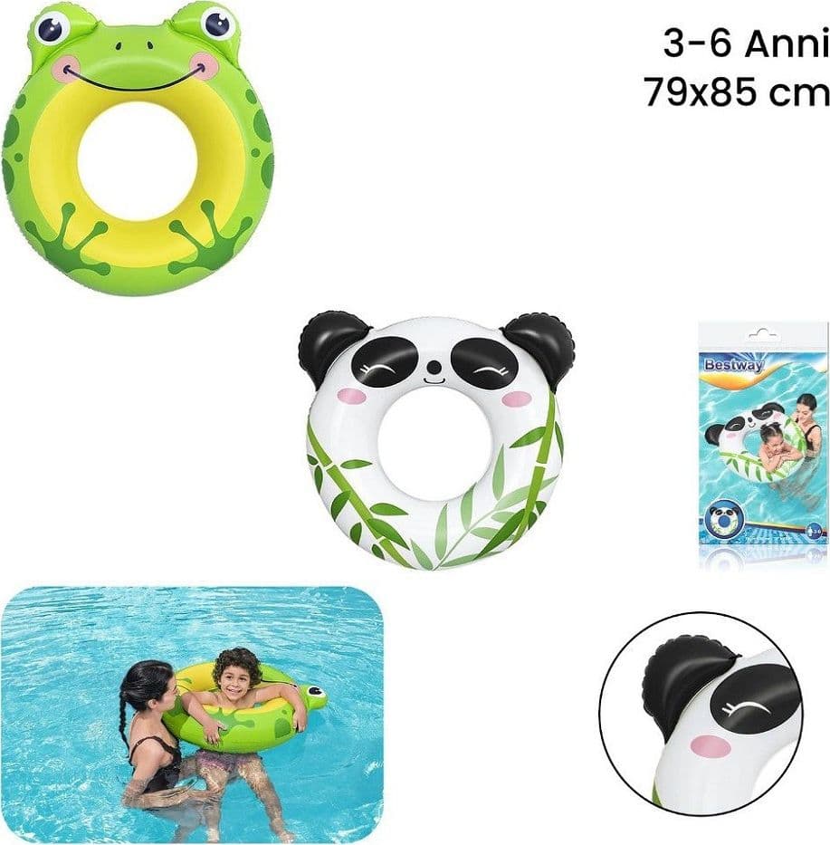 SALVAGENTE PANDA/RANA 79X85CM CIAMBELLA GONFIABILE MARE BAMBINI 3-6 ANNI 36351 - 2