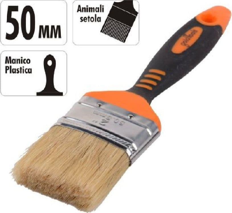 PENNELLO PIATTO 2" 50MM SETOLE MORBIDE PITTURA VERNICE MANICO ANTISCIVOLO 90277 - 2