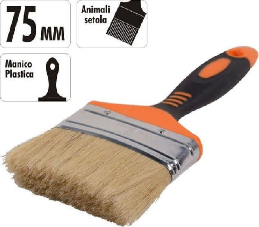 PENNELLO PIATTO 3" 75 MM SETOLE MORBIDE PITTURA VERNICE MANICO ANTISCIVOLO 90279 - 2