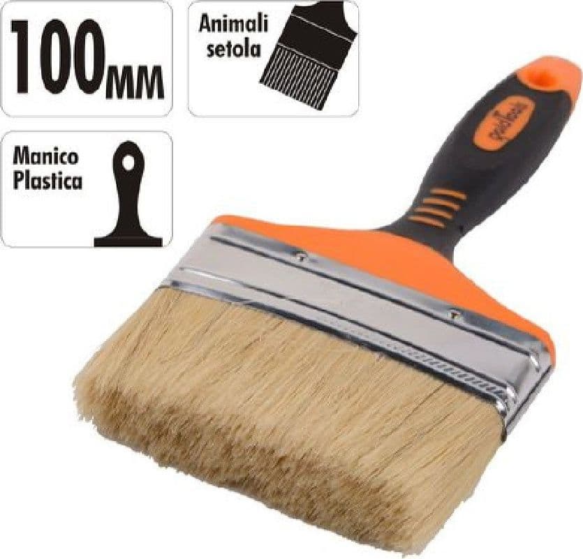 PENNELLO PIATTO 4" 100MM SETOLE MORBIDE PITTURA VERNICE MANICO ANTISCIVOLO 90280 - 2