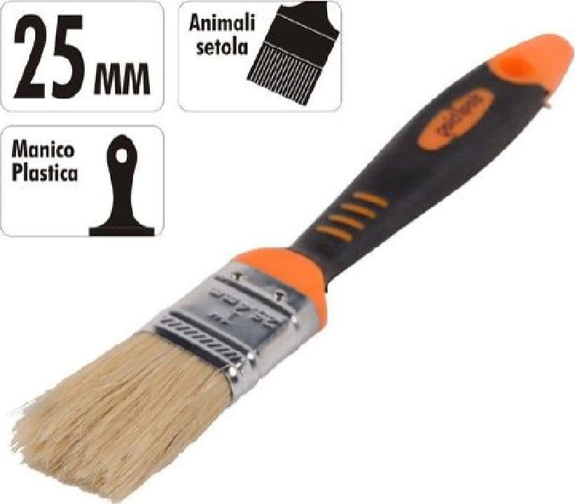 PENNELLO PIATTO 1" 25 MM SETOLE MORBIDE PITTURA VERNICE MANICO ANTISCIVOLO 90275 - 2