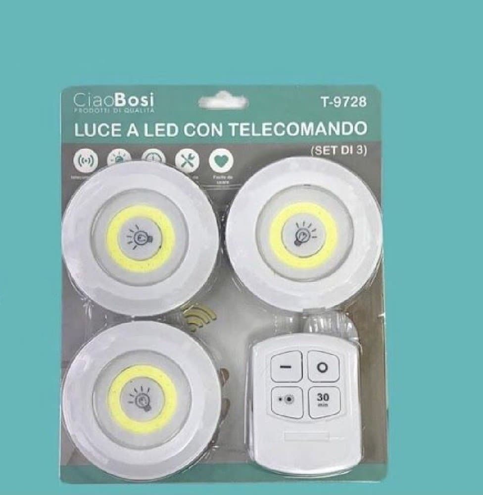 SET 3 LUCI LED COB CON TELECOMANDO LUCE REGOLABILE LAMPADA DISCO ARMADIO TX-9728 - 11