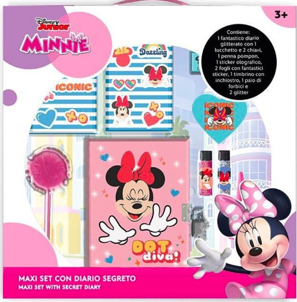 MAXI SET DIARIO SEGRETO GLITTERATO MINNIE DISNEY PENNA ACCESSORI GIOCO BAMBINA - 2