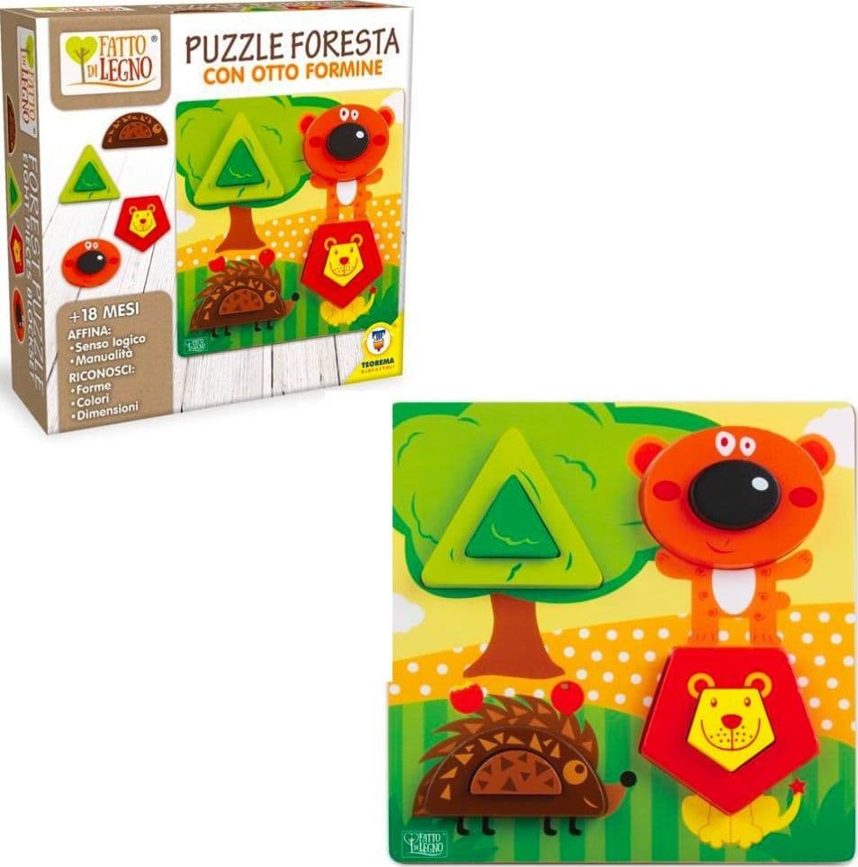PUZZLE IN LEGNO FORESTA ANIMALI 8 FORMINE GIOCO EDUCATIVO ABILITÀ PER BIMBI 18+