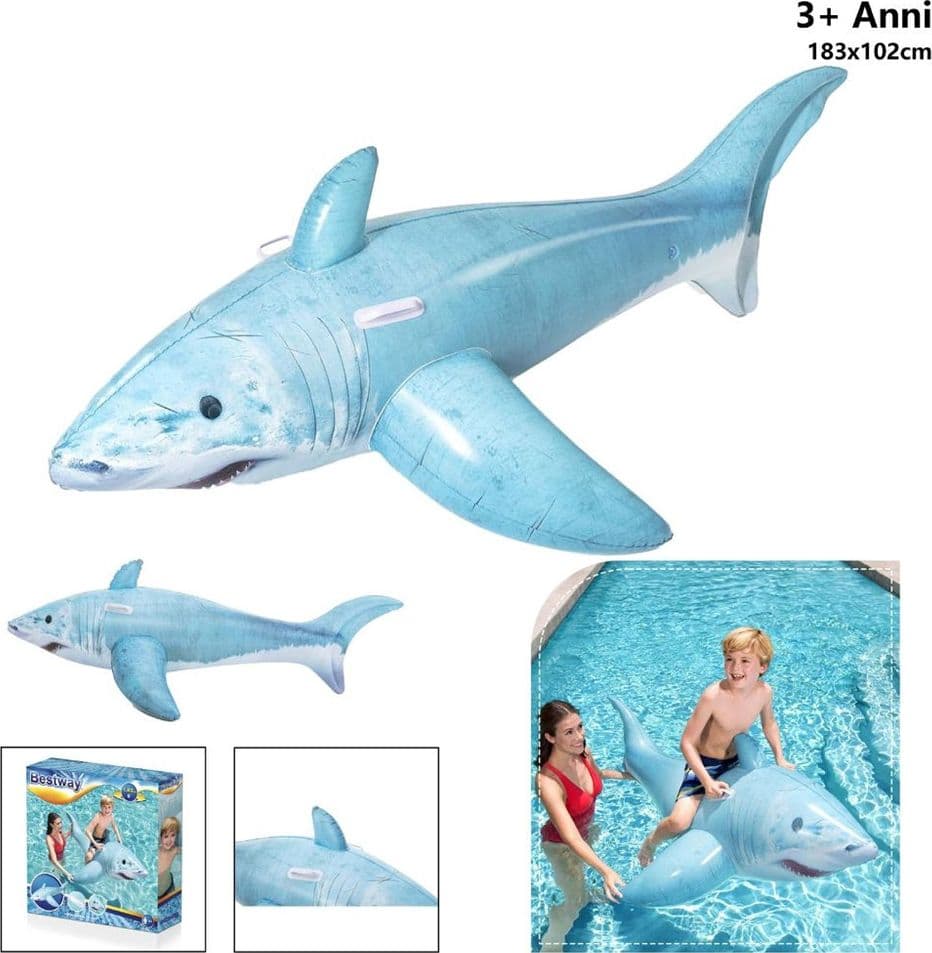 CAVALCABILE GONFIABILE A FORMA DI SQUALO 3D CON MANIGLIE 183X102CM PISCINA 41405 - 8